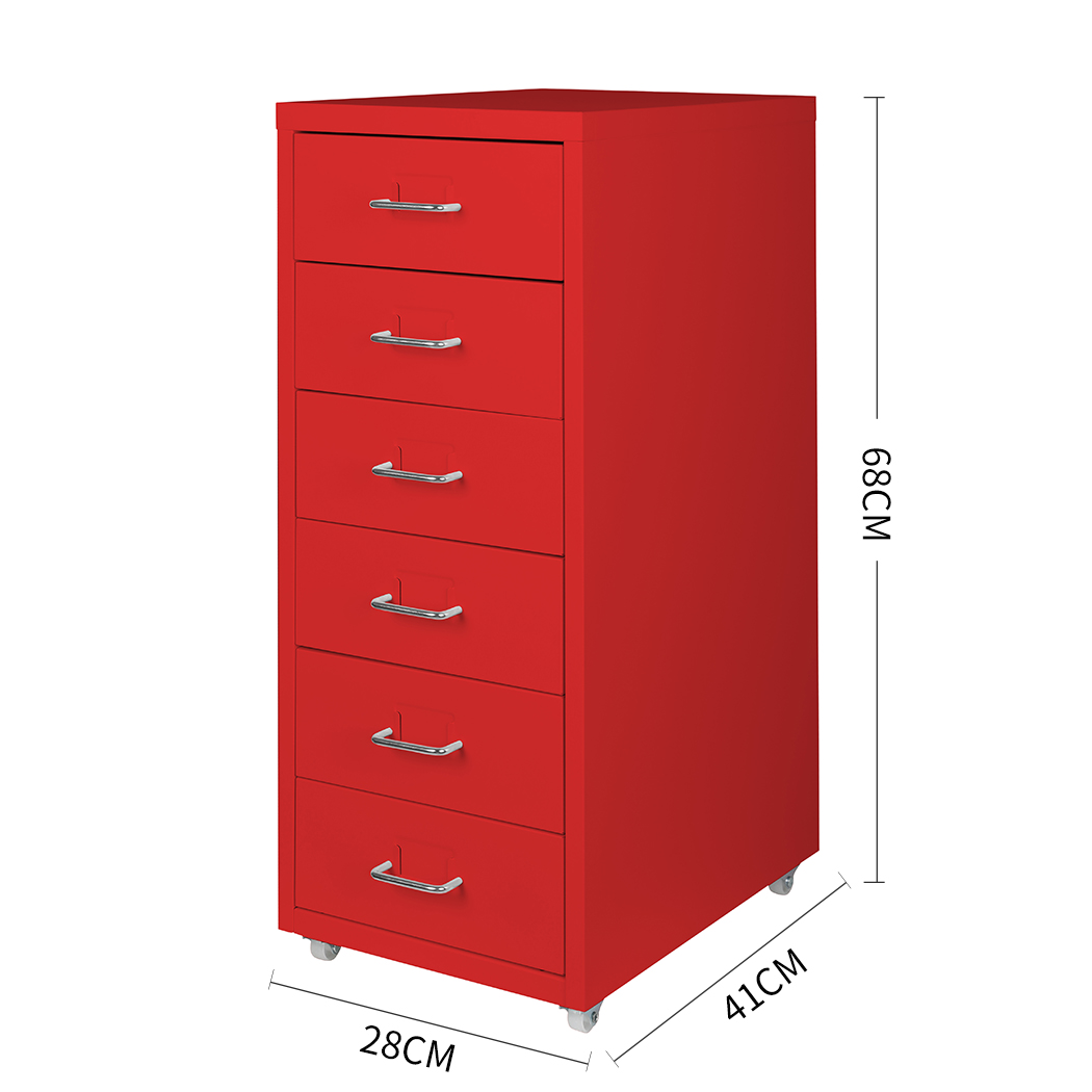 Levede 6 Drawer Office Cabinet Drawers Storage Cabinets Steel Rack Home Red