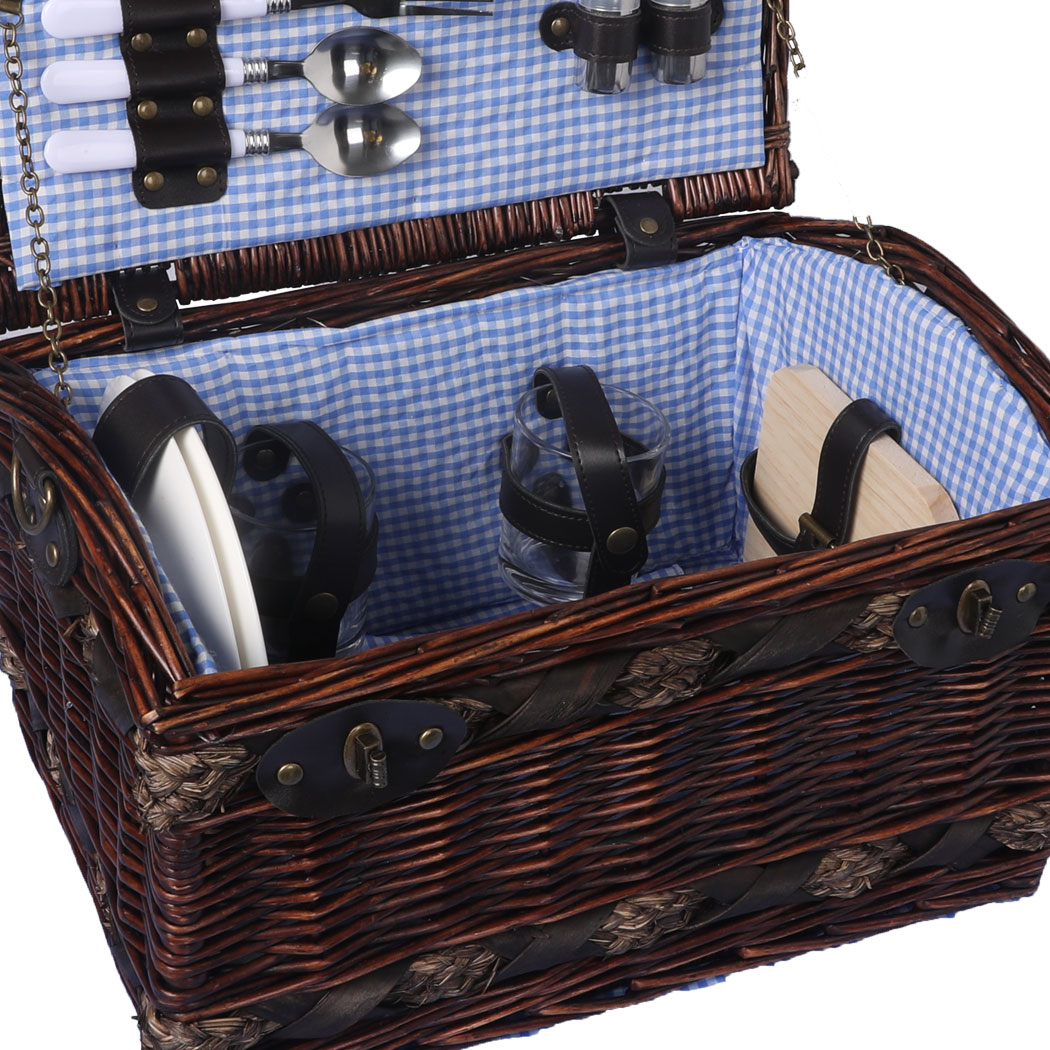 2 Person Picnic Basket Baskets Set Outdoor Deluxe Willow Gift Storage Carry Trip