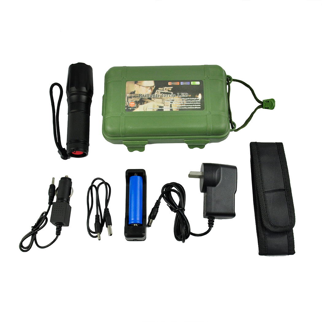 LED Flashlight Torch Rechargeable Tactical Zoom Military Campng Hiking Light Kit