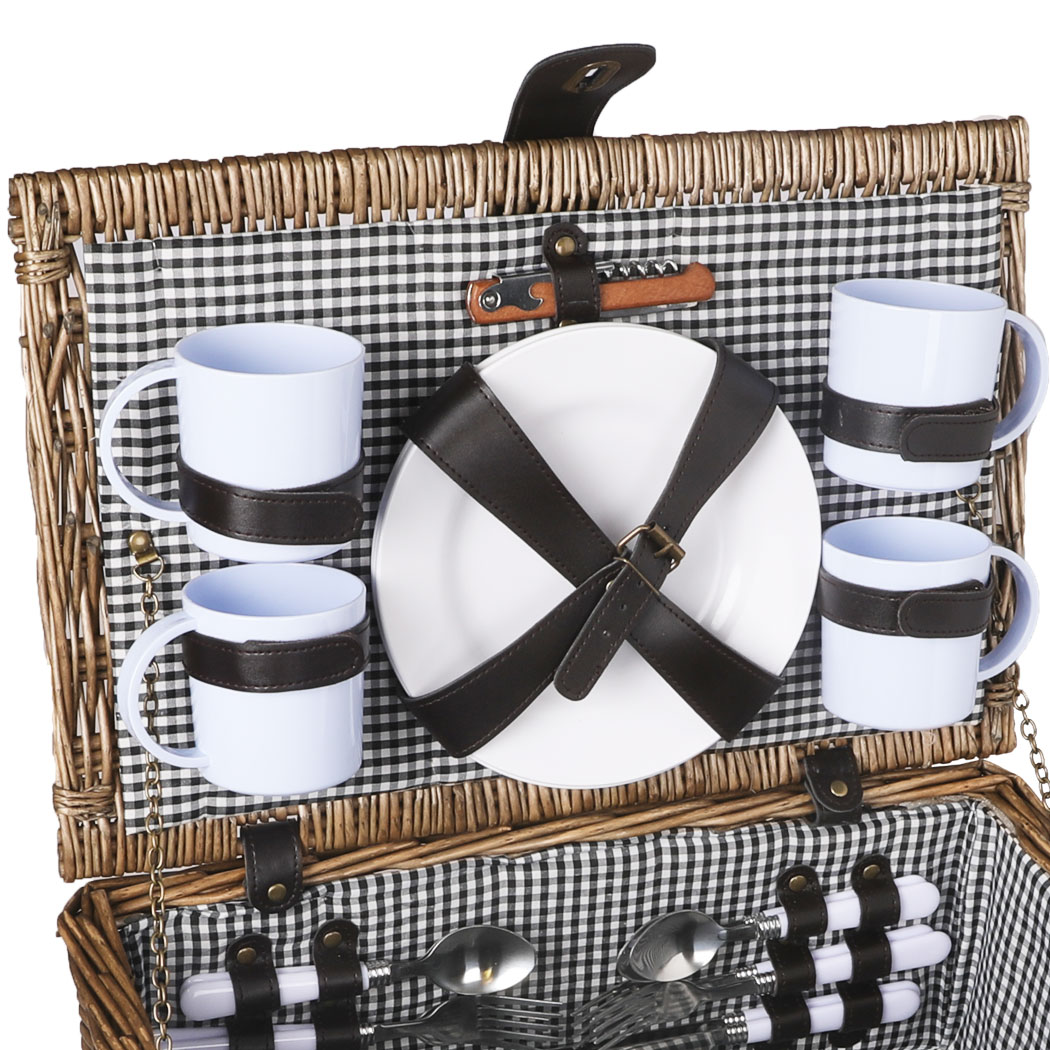 4 Person Picnic Basket Baskets Set Outdoor Deluxe Willow Gift Storage Carry Trip