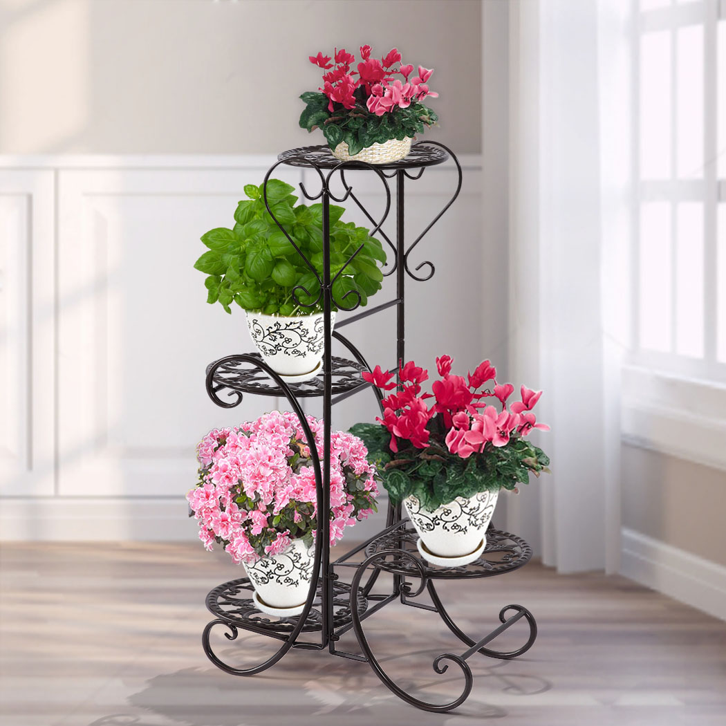 Plant Stand Outdoor Indoor Metal Pot Shelf Garden Decor Flower Rack Steel