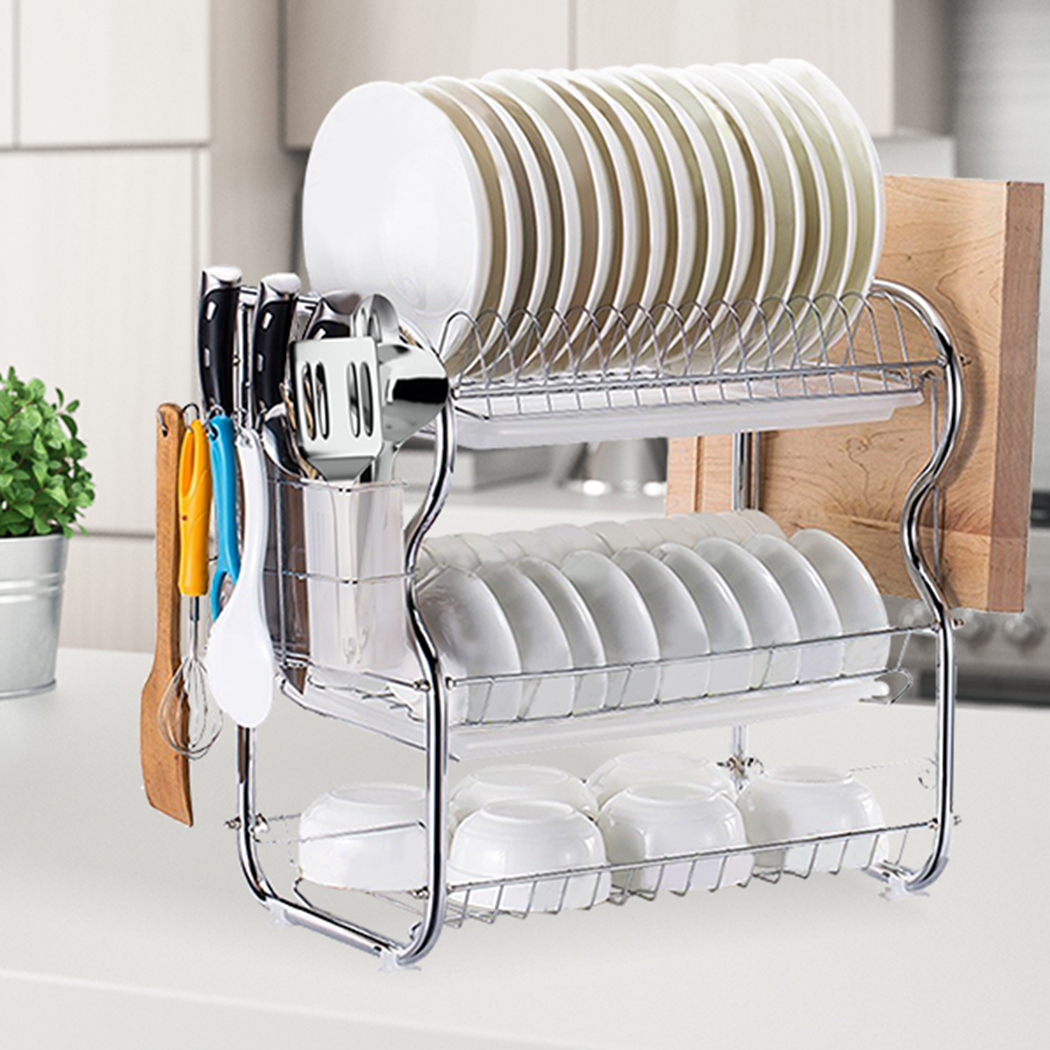 TOQUE Dish Drying Rack Plate Cup Holder Cutlery Drainer Tray Kitchen Organiser