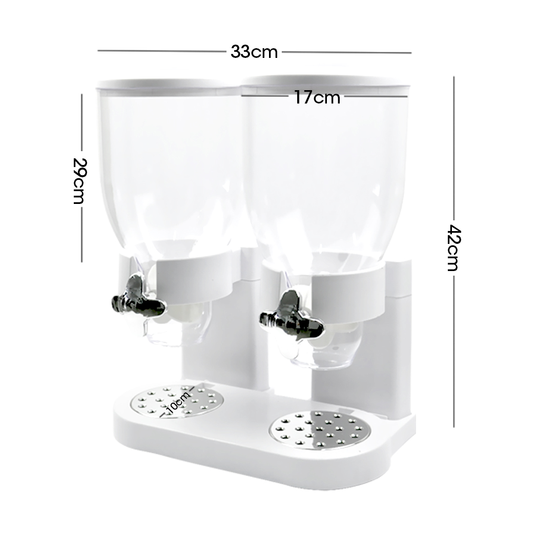 TOQUE Double Cereal Dispenser Dry Food Storage Container Dispense Machine White