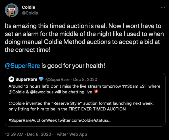 Coldie is glad to not wake up in the middle of the night to check auctions