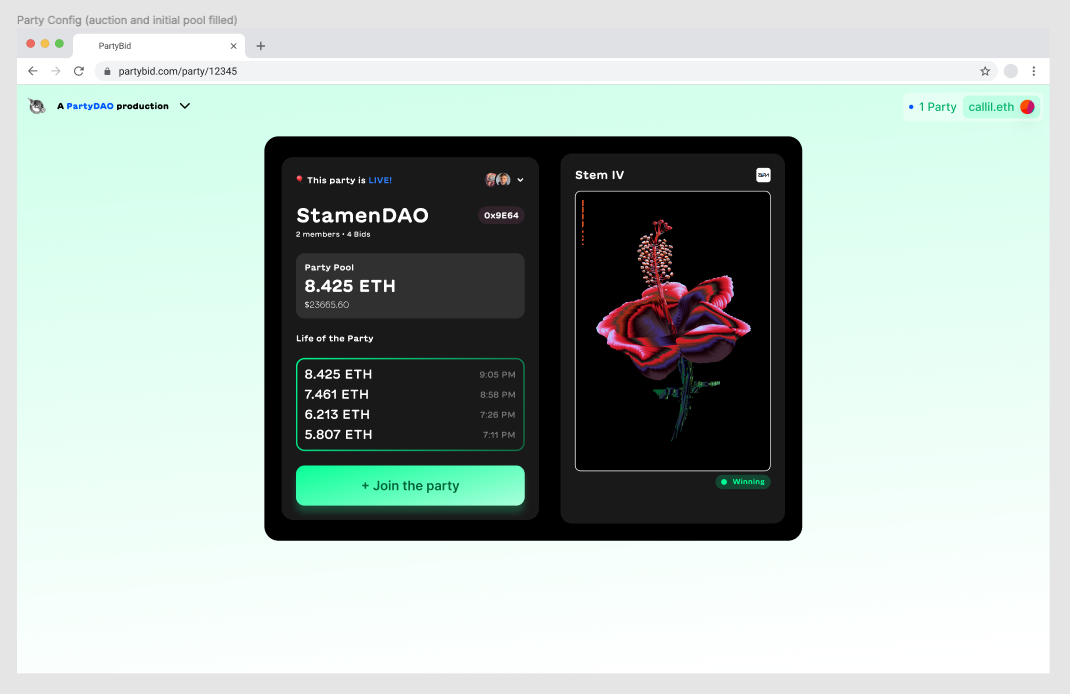 Screenshot of early PartyDAO designs