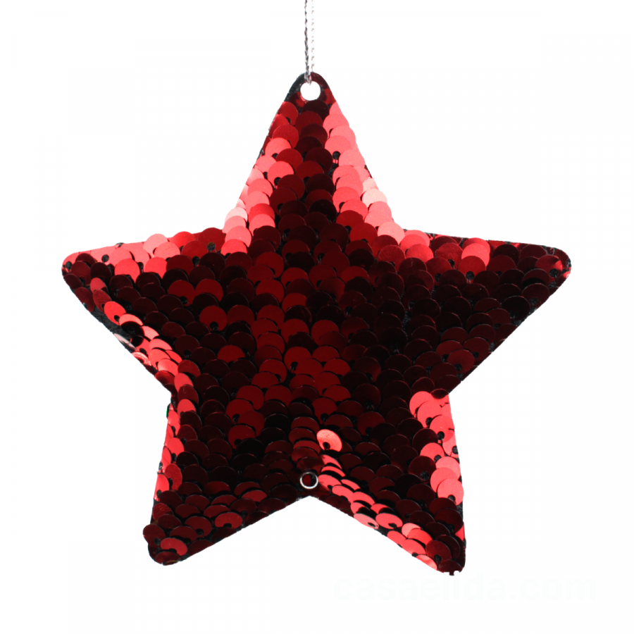 Colgante estrella navideño rojo/verde, 9x9cm, lentejuelas