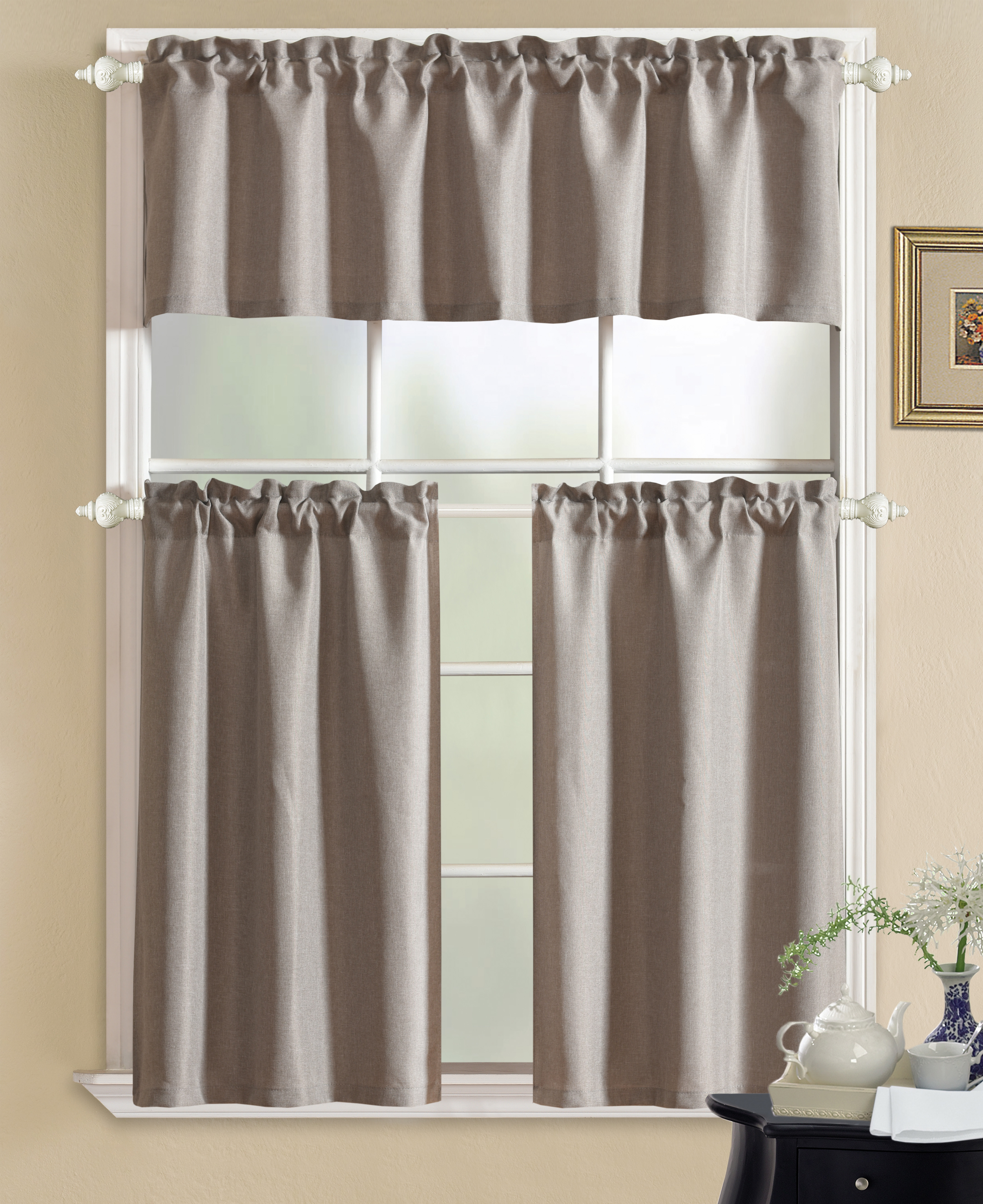 Aiking Home Fine Faux Linen 3PC Kitchen Curtain Set ( 1-Valance, 2 ...