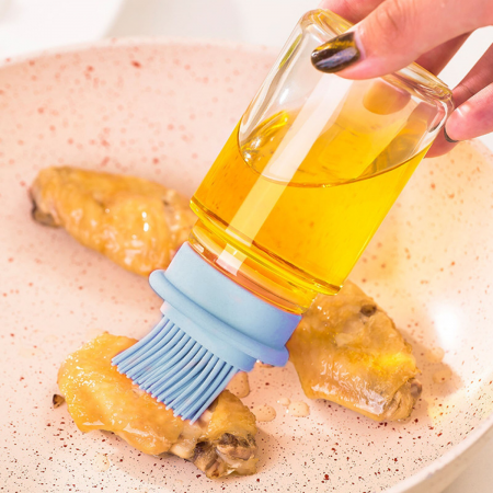 Frasco aceitero celeste, 14xØ5.5cm
