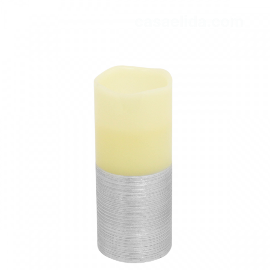 Vela artificial de cera blanco/plateado, 18xØ7.5cm, led