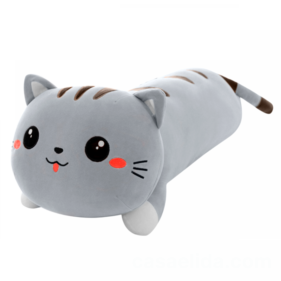 Almohada de gato felpa gris, 95cm