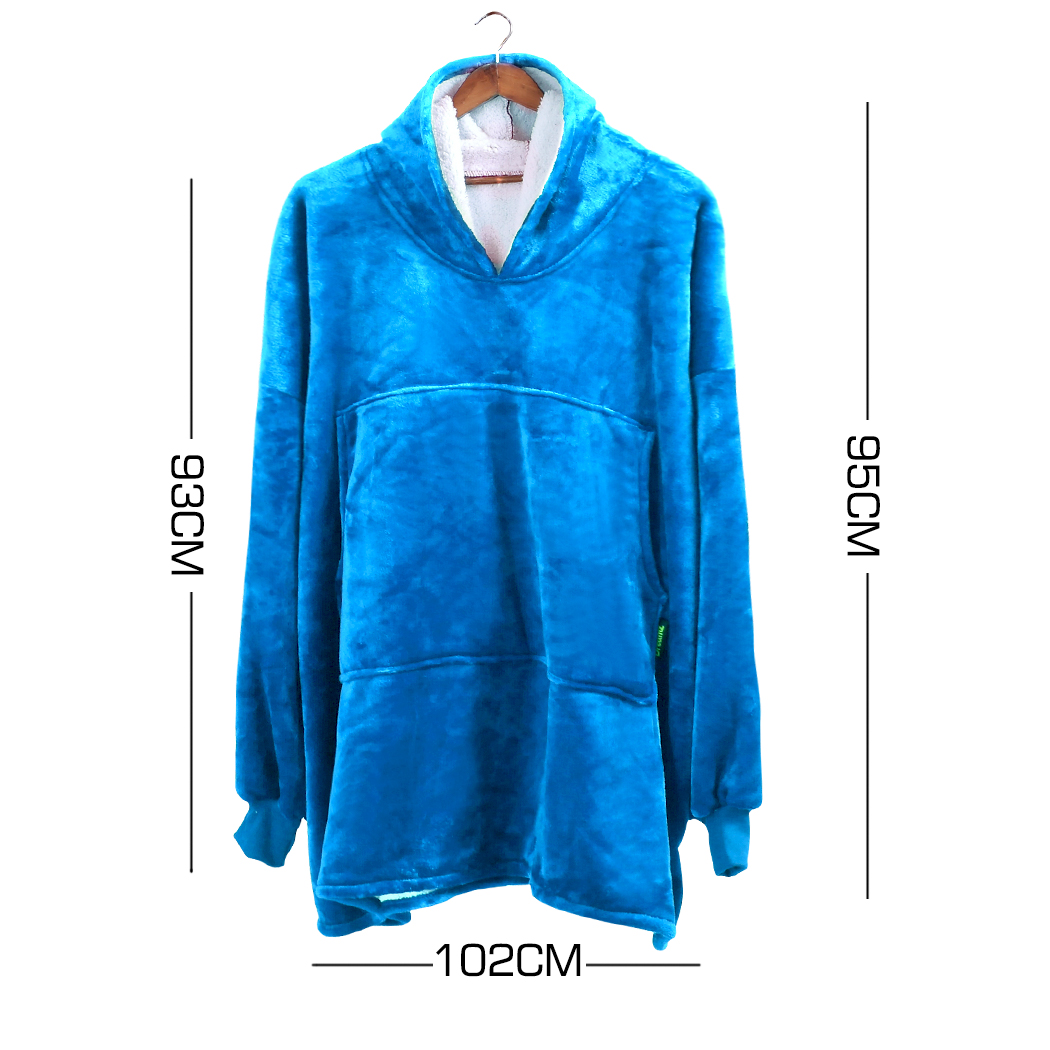 2x Blanket Hoodie Blanket Ultra Plush Comfy Sweatshirt Huggle Fleece Warm Blue