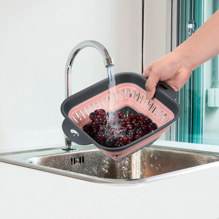 Escurridor de cocina plegable rosa, 10x30x24.5cm