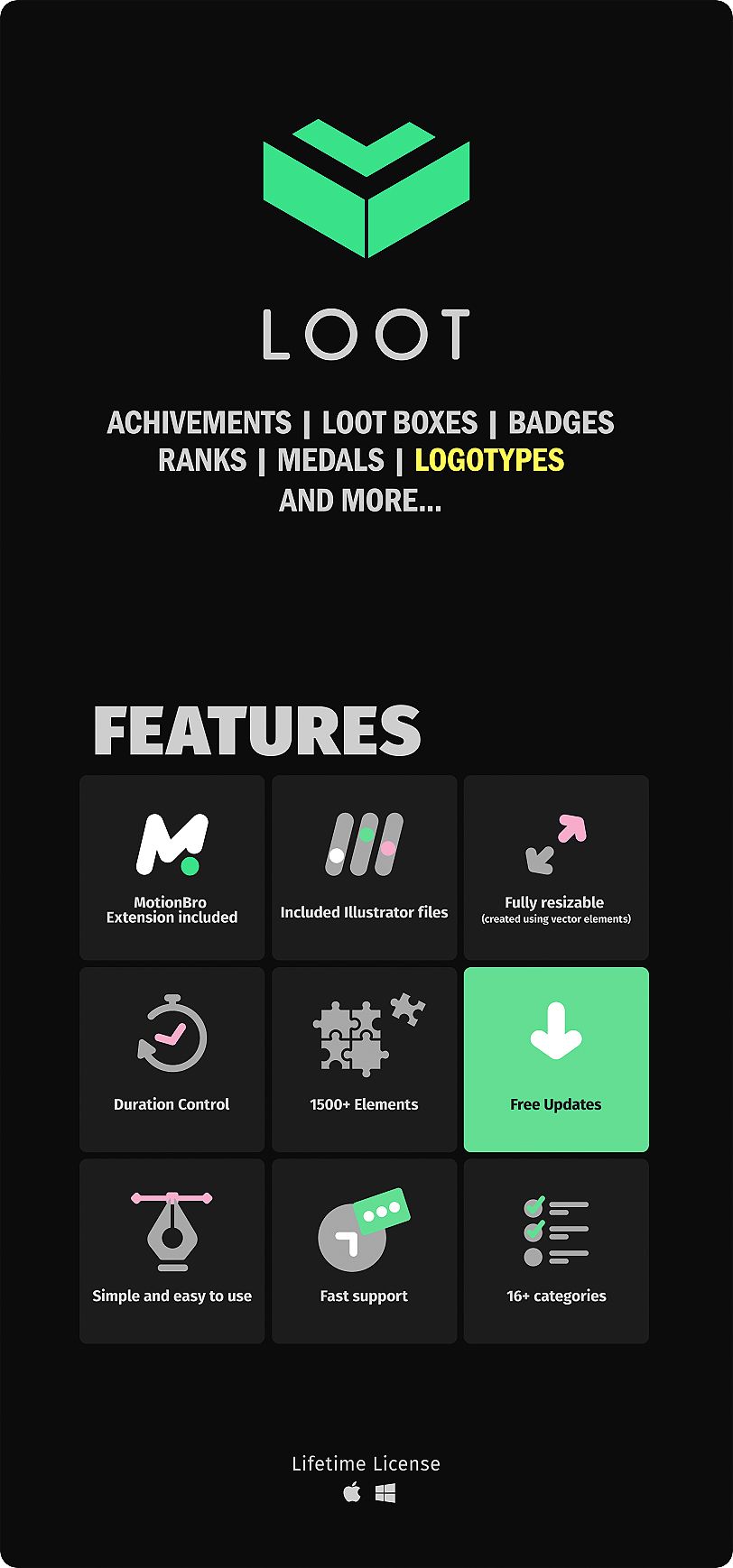 LOOT | 1500+ Elements | Logo, Achivements, Badges, Awards, Medals - 1