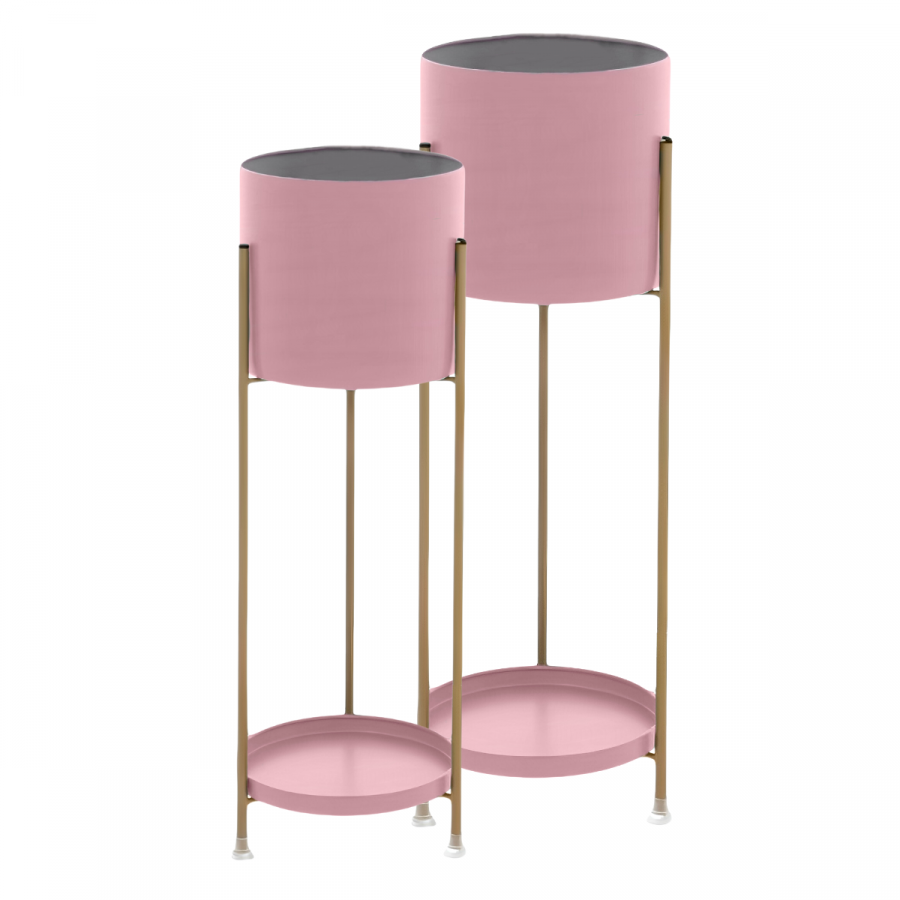 Set de porta maceteros rosado, metálico