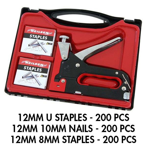 Heavy Duty Staple Gun Stapler Tacker Upholstery Cable Incl 600 Staples