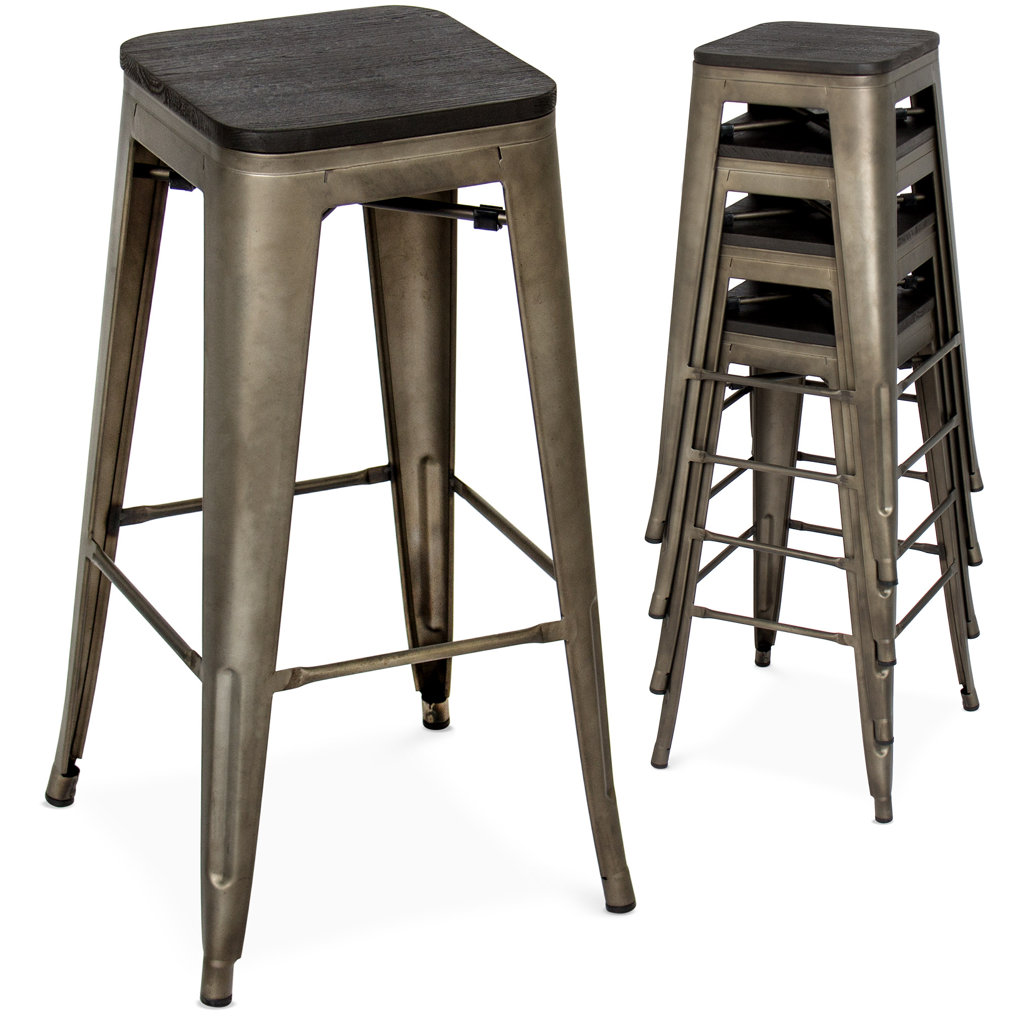 Bcp Set Of 4 Industrial Steel Backless Bar Stools W Wood Seats Bronze 816586024480 Ebay 5666