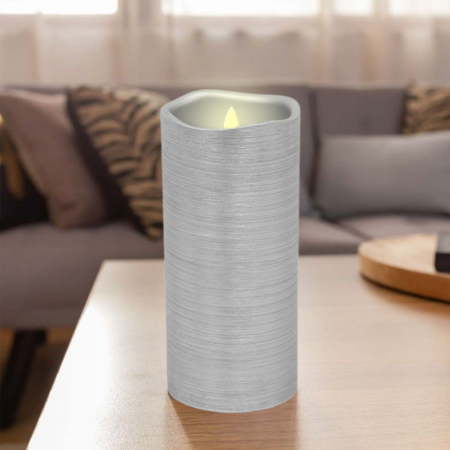 Vela artificial de cera plateado, 20xØ7.5cm, led