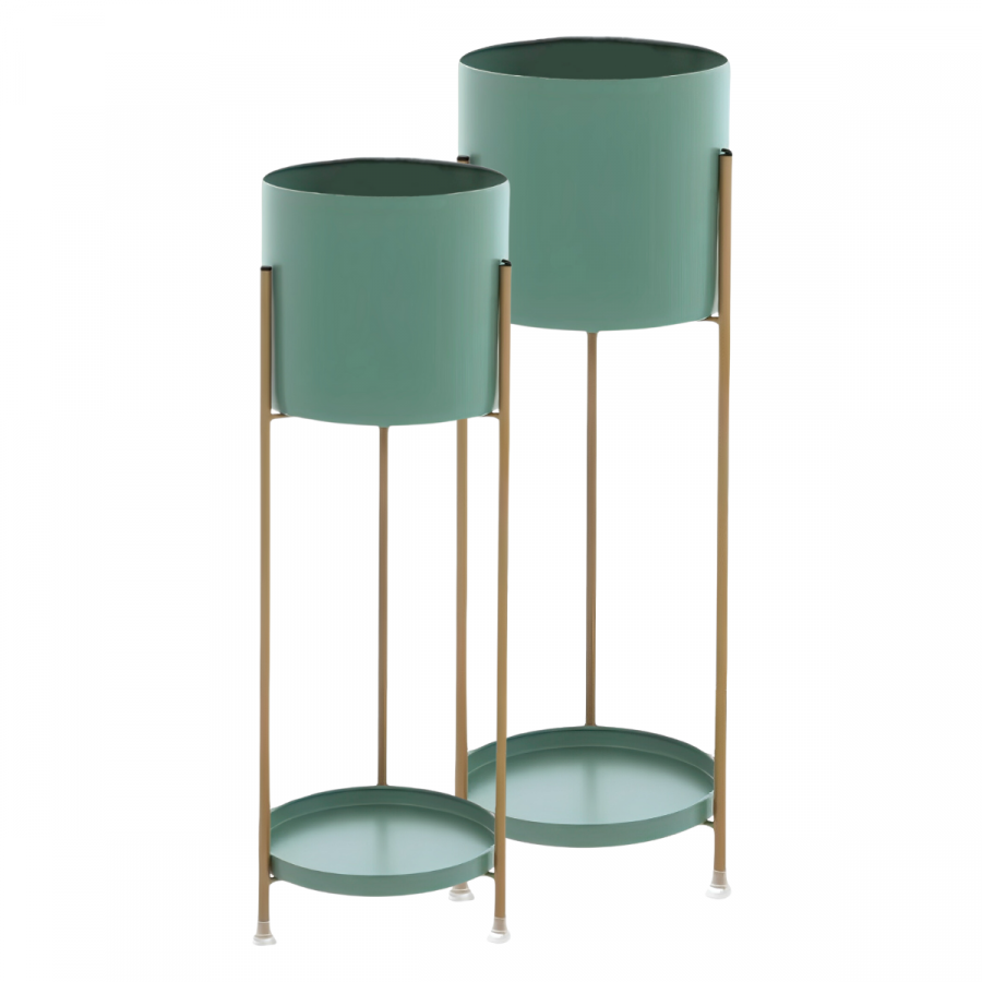 Set de porta maceteros verde, metálico