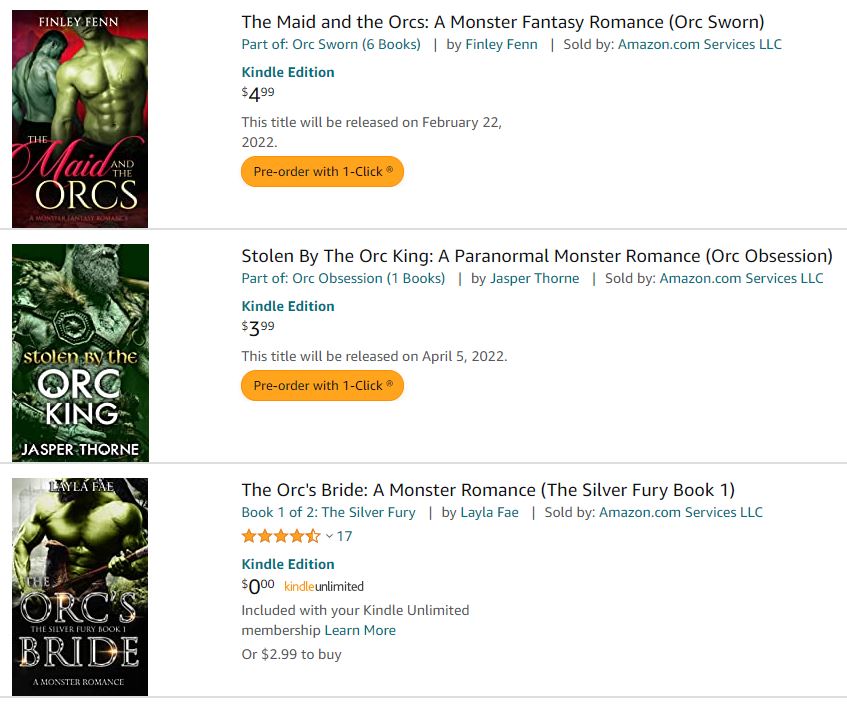 Orc romance Amazon search