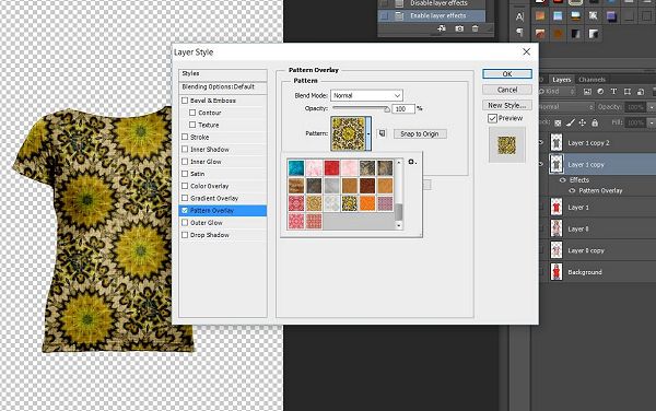 Select a Photoshop pattern and adjust the scale