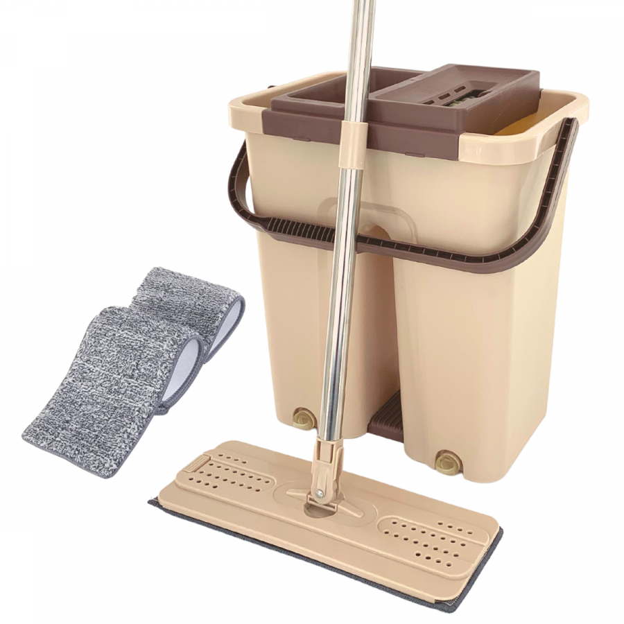 Trapeador + balde de secado automático beige, 40x37cm