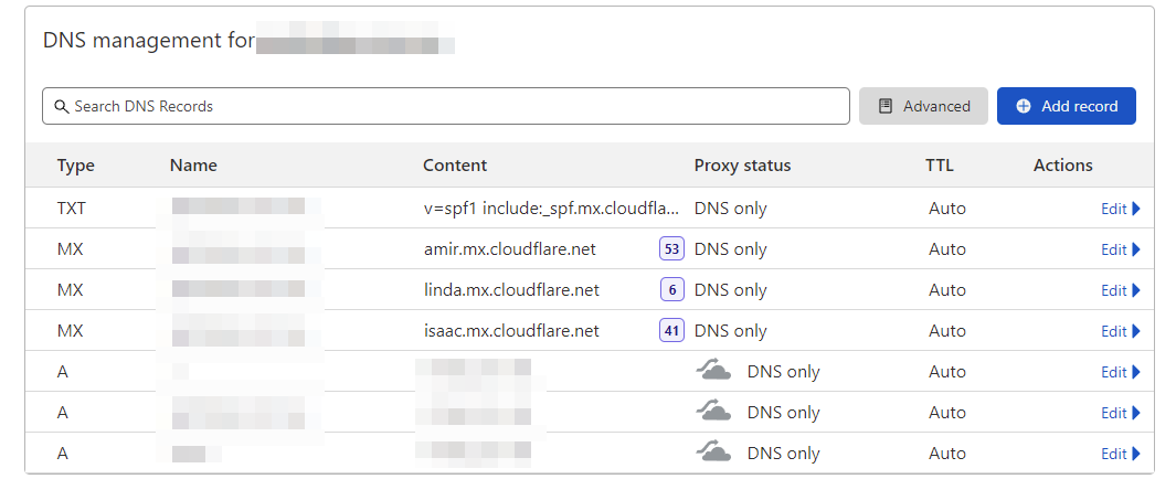 сконфигурировать DNS-записи Cloudflare