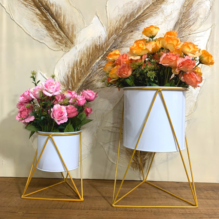 Maceta con soporte blanco, 31x22x22cm, metal