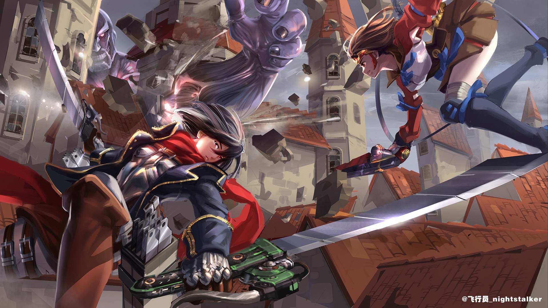 Wallpaper Attack On Titan 251 anime, anime girls, Shingeki no Kyojin, Mikasa Ackerman, Mumei, crossover, sword, Kabaneri of the Iron Fortress, Koutetsujou no Kabaneri
