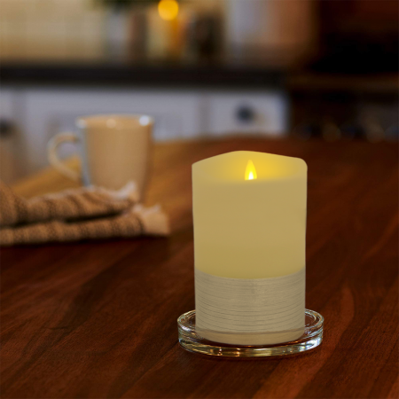 Vela artifical de cera blanco/plateado, 15xØ7.5cm, led