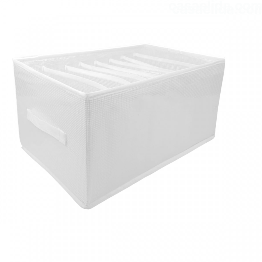 Organizador rectangular blanco, 20.5x25x40cm, 8 compartimentos, tela