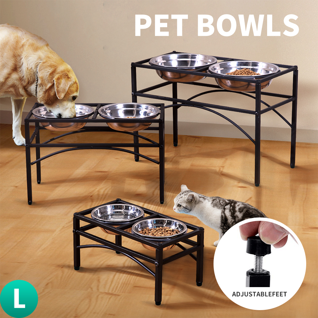 PaWz Dual Elevated Raised Pet Dog Puppy Feeder Bowl Stainless Steel