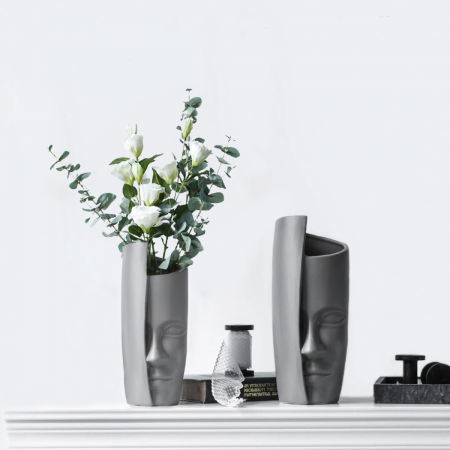 Maceta decorativa gris claro, 15cm, cerámica