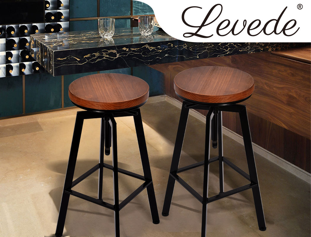 Levede 1x/2x/4x Bar Stool Barstools Kitchen Wooden PU Industrial Swivel Chair - Picture 53 of 74