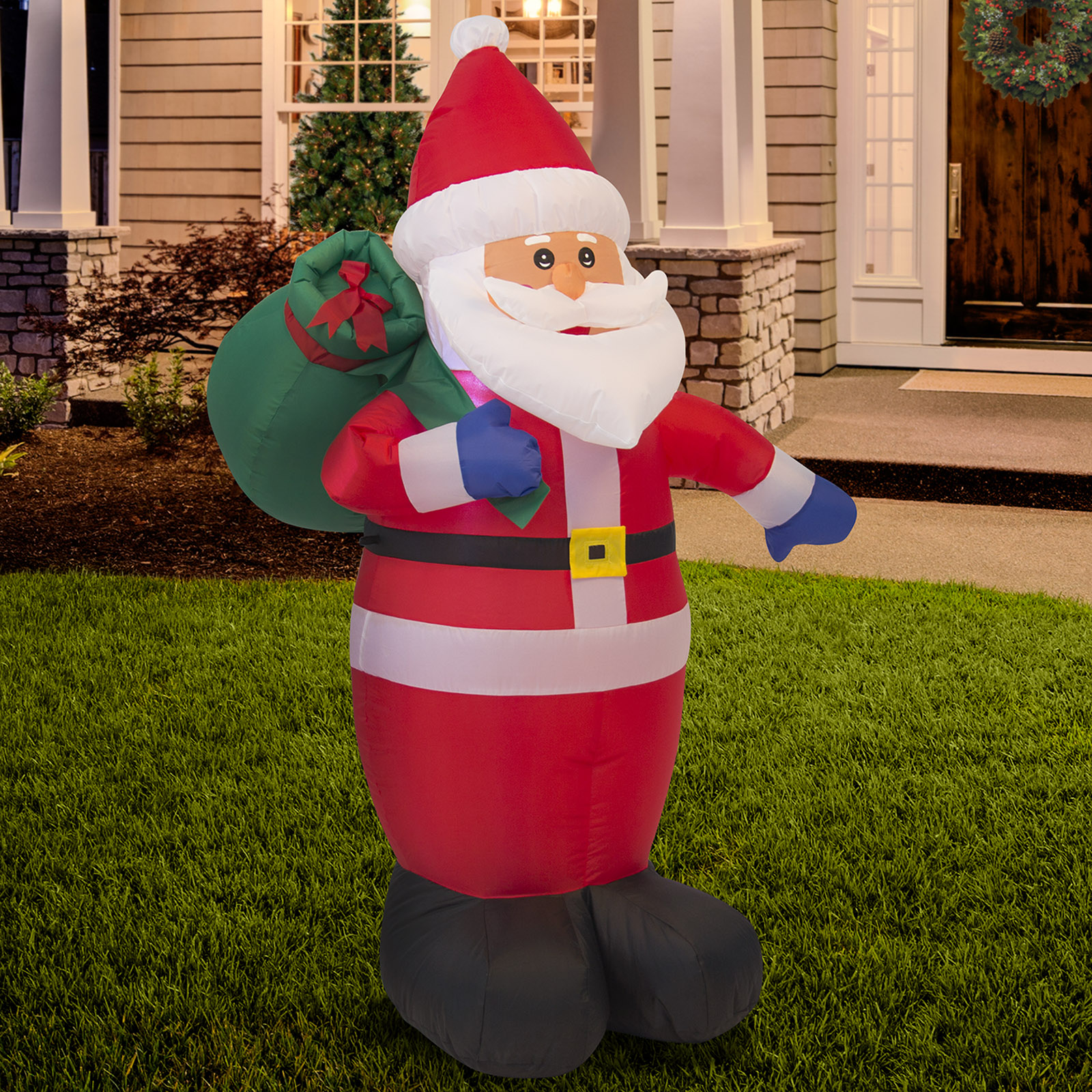 BCP 4ft Pre-Lit Inflatable Santa Claus Holiday Decor w/ Blower, Lights ...