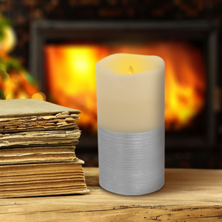 Vela artificial de cera blanco/plateado, 18xØ7.5cm, led