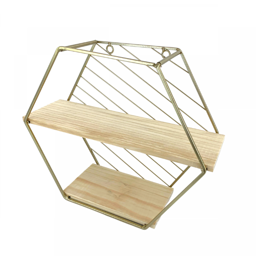 Repisa de 2 pisos dorado, 27x32cm, hierro forjado y madera