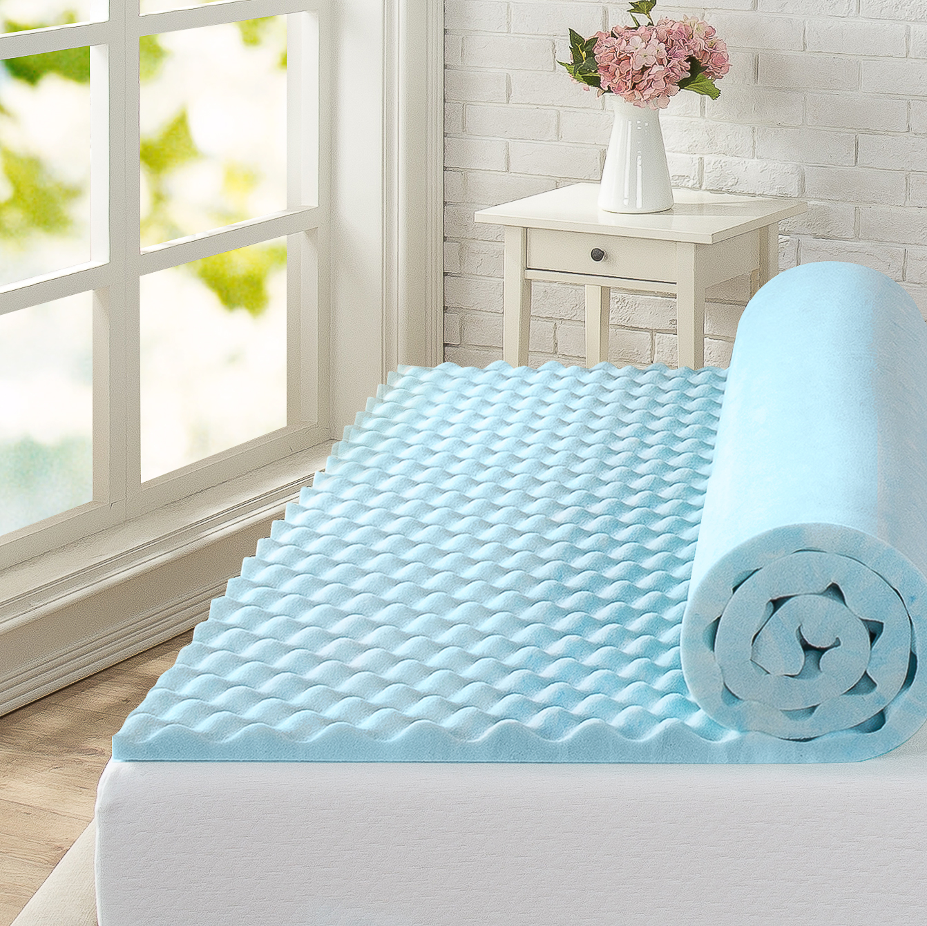 Zinus Swirl Cooling Gel Convoluted Memory Foam Air Flow Mattress Topper Protecto - Picture 10 of 31