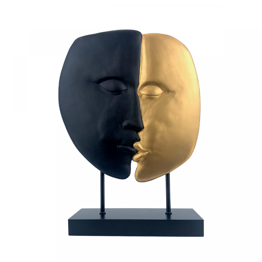 Figura decorativa negro/dorado, rostros, 34cm