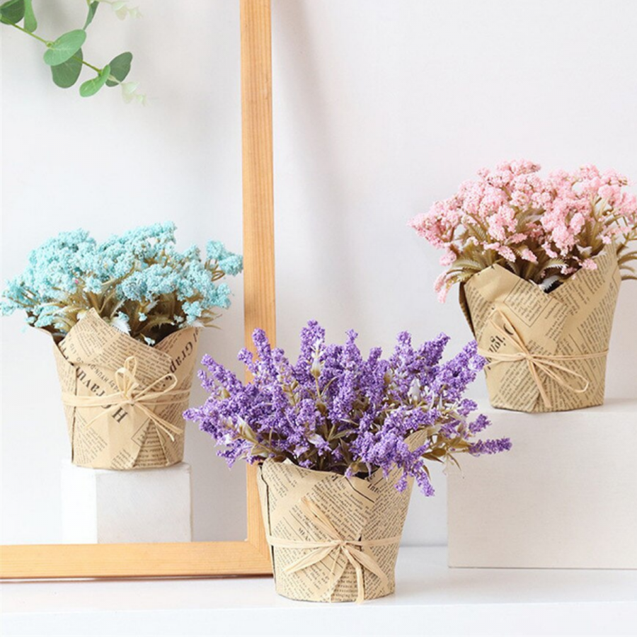 Lavanda artificial con maceta morado, 17cm