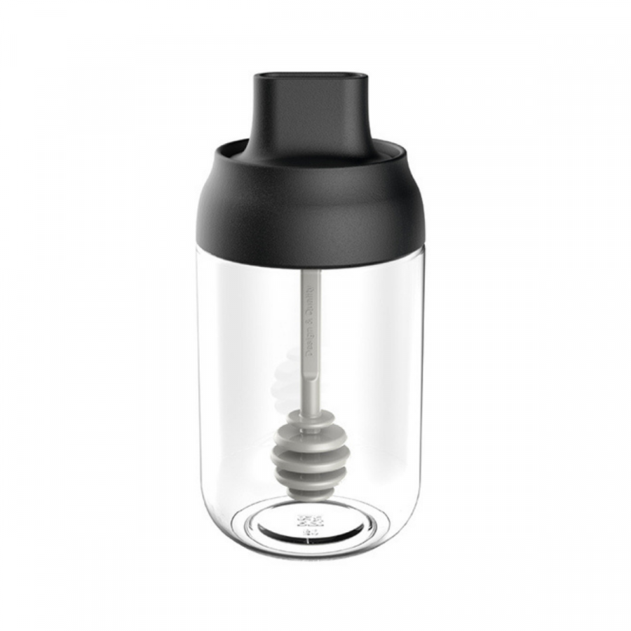 Frasco para miel negro, 14xØ6cm, cuchara mielera