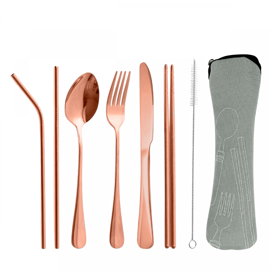 Set de cubiertos con estuche color cobre, acero inox, 7 piezas