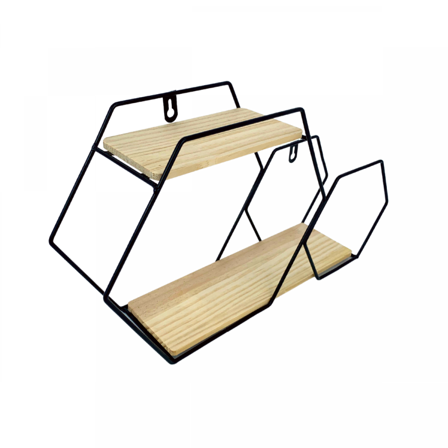Repisa de 2 pisos negro, 24x41.5cm, hierro forjado y madera