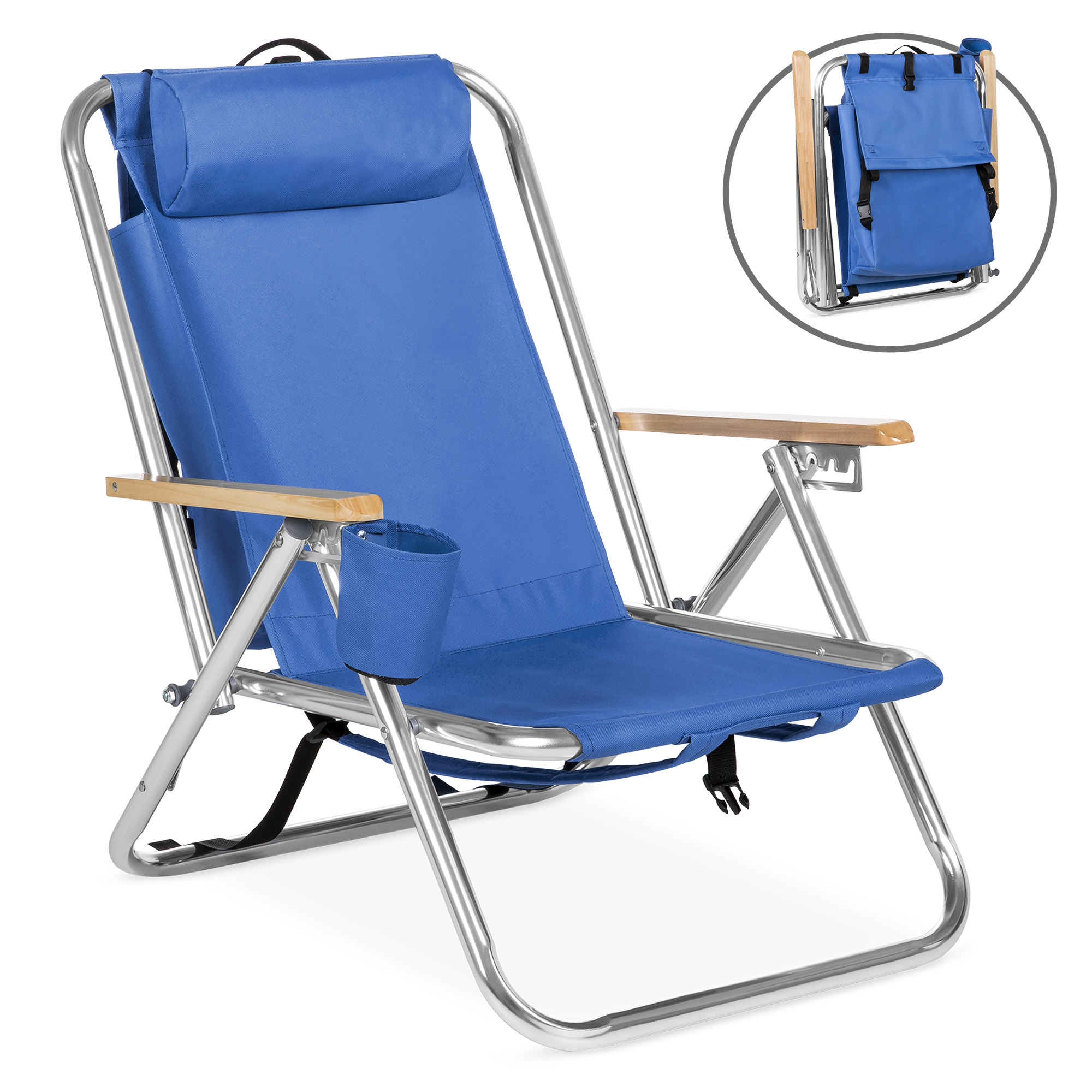 BCP Folding Seat Backpack Chair w/ Padded Headrest, Cup Holder - Blue ...