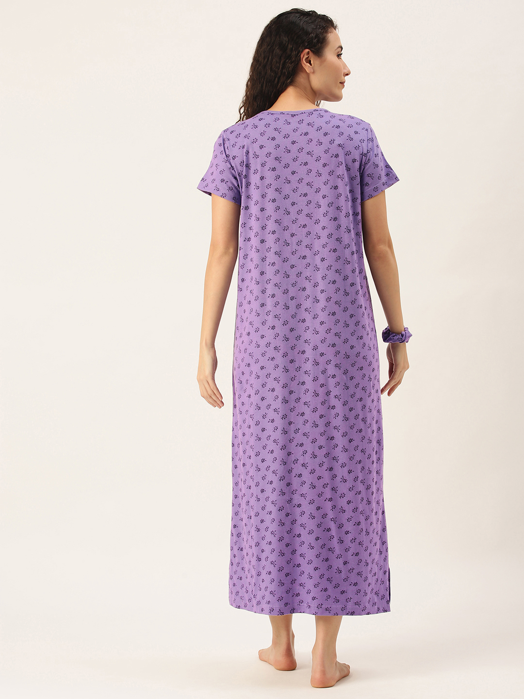 Slumber Jill Violet all over Print Nightdress with scrunchie