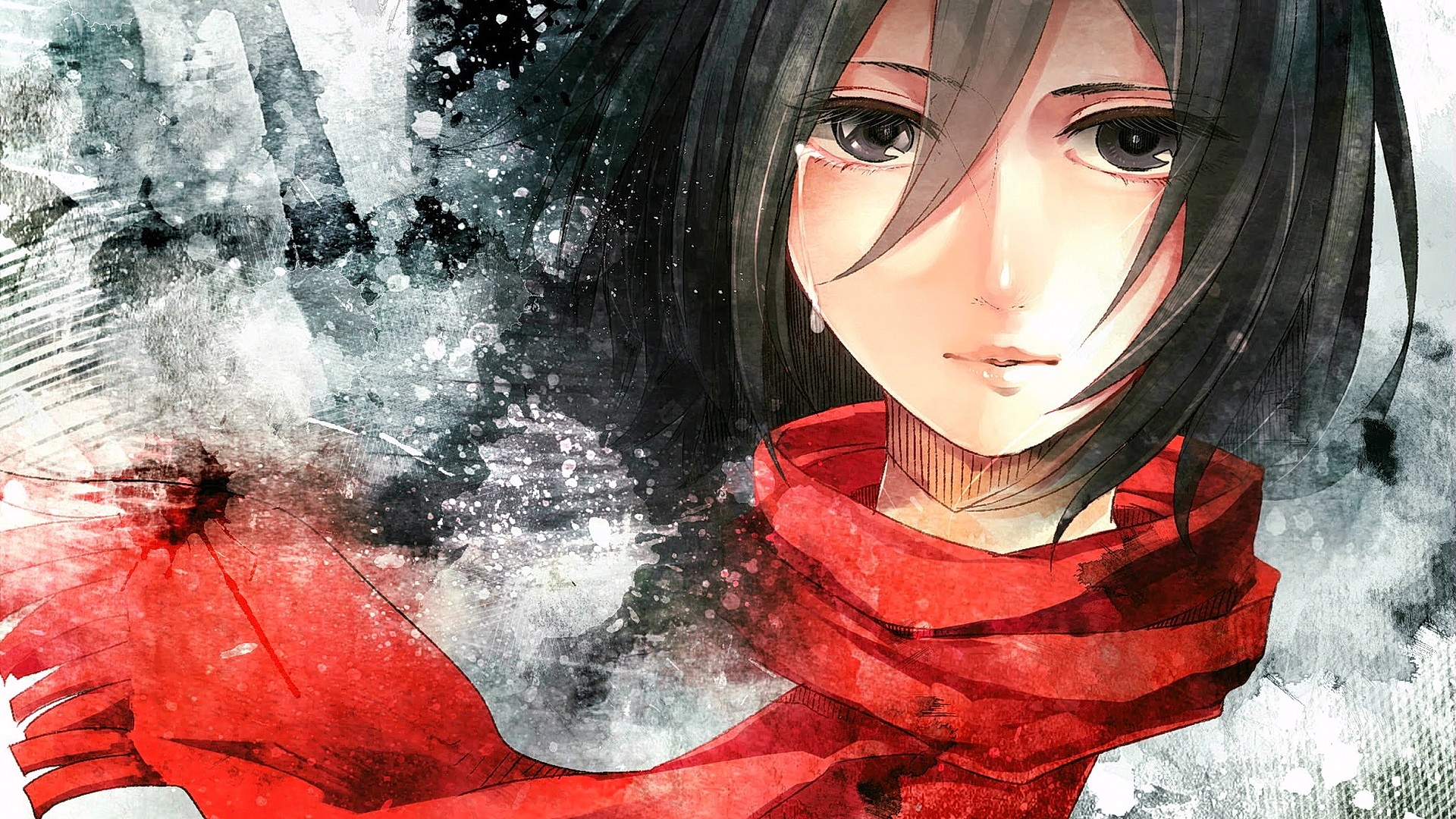 Wallpaper Attack On Titan 256 anime, anime girls, brunette, Shingeki no Kyojin, Mikasa Ackerman, crying, looking at viewer, short hair, scarf