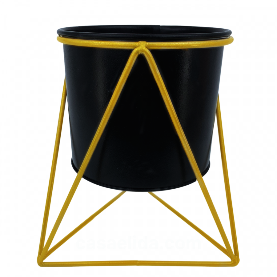 Maceta con soporte negro, 18.5x17x17cm, metal