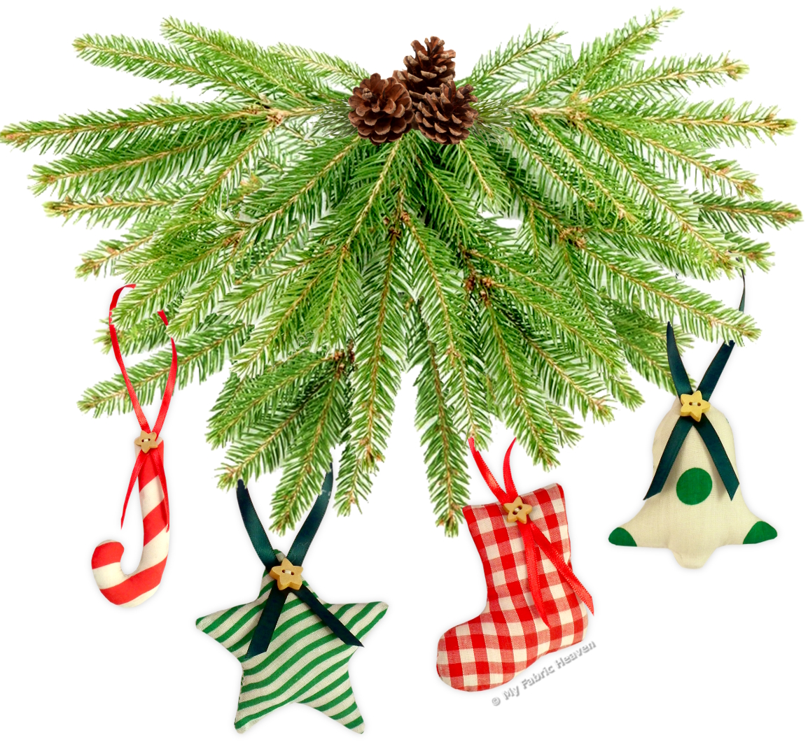 Very EASY Sewing PATTERN 6 Stuffed FABRIC ChristmasTree Ornaments
