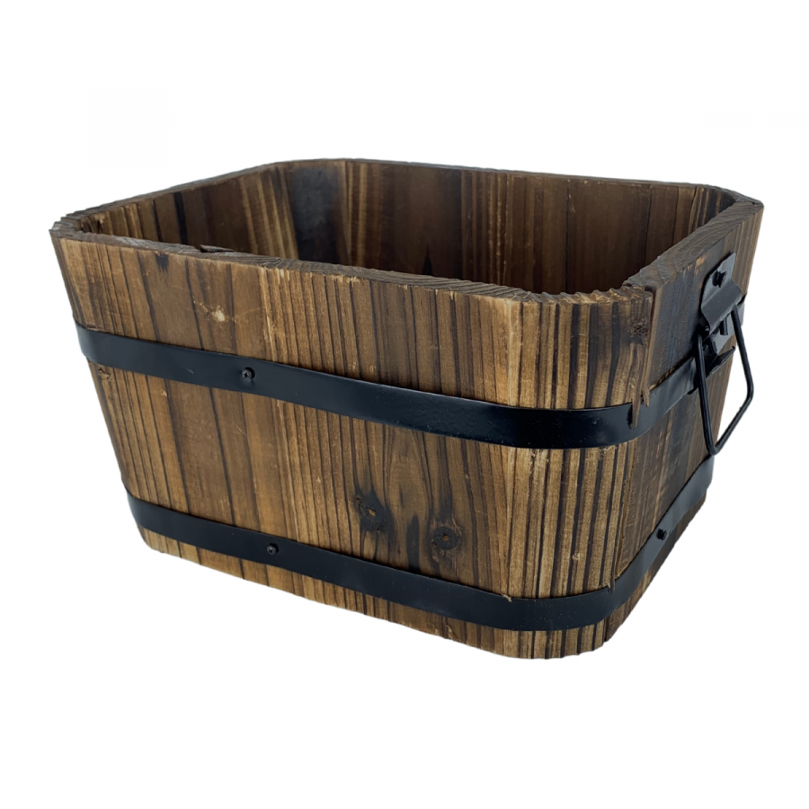 Balde macetero vintage madera, 11.5x21.5cm