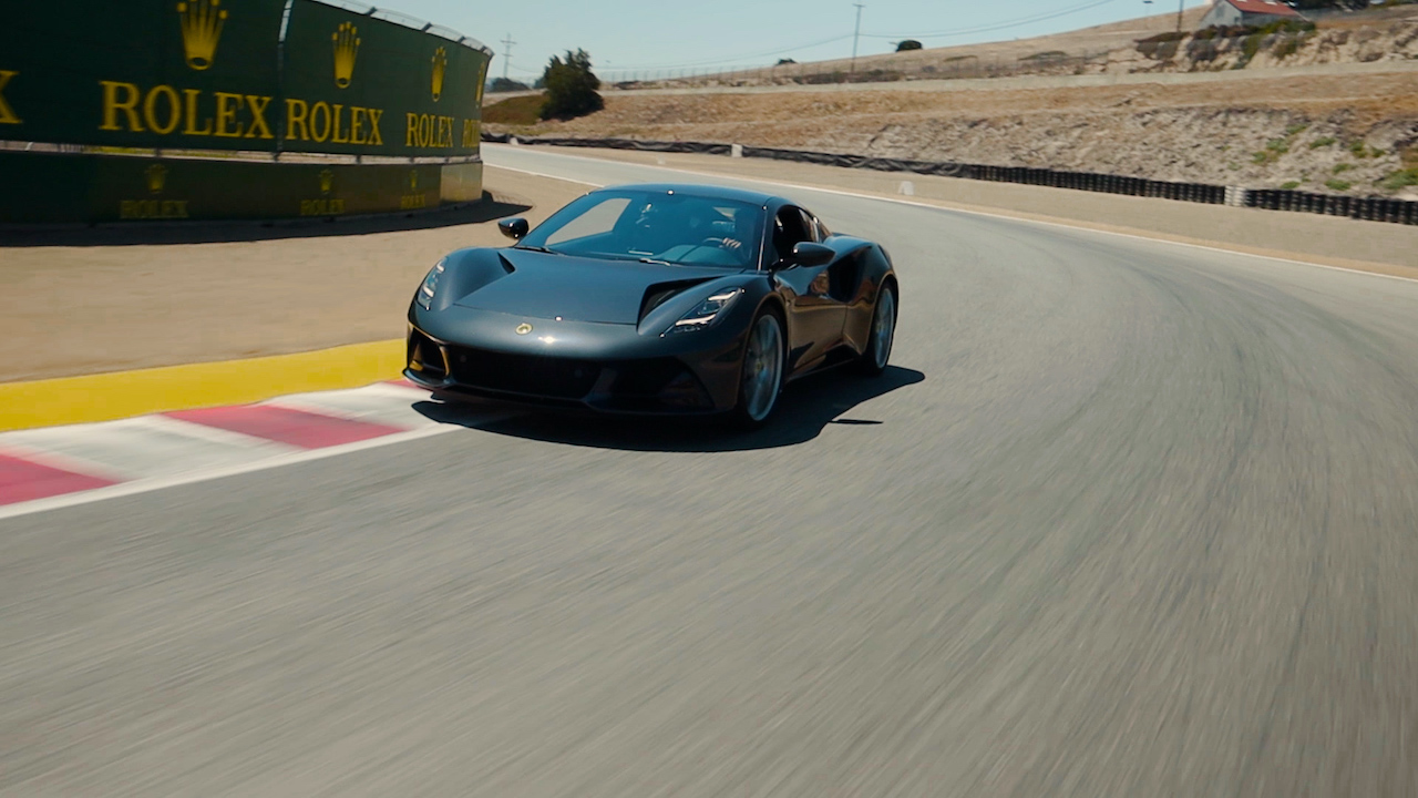 Jensen Button drives the new Lotus Emira at Laguna Seca