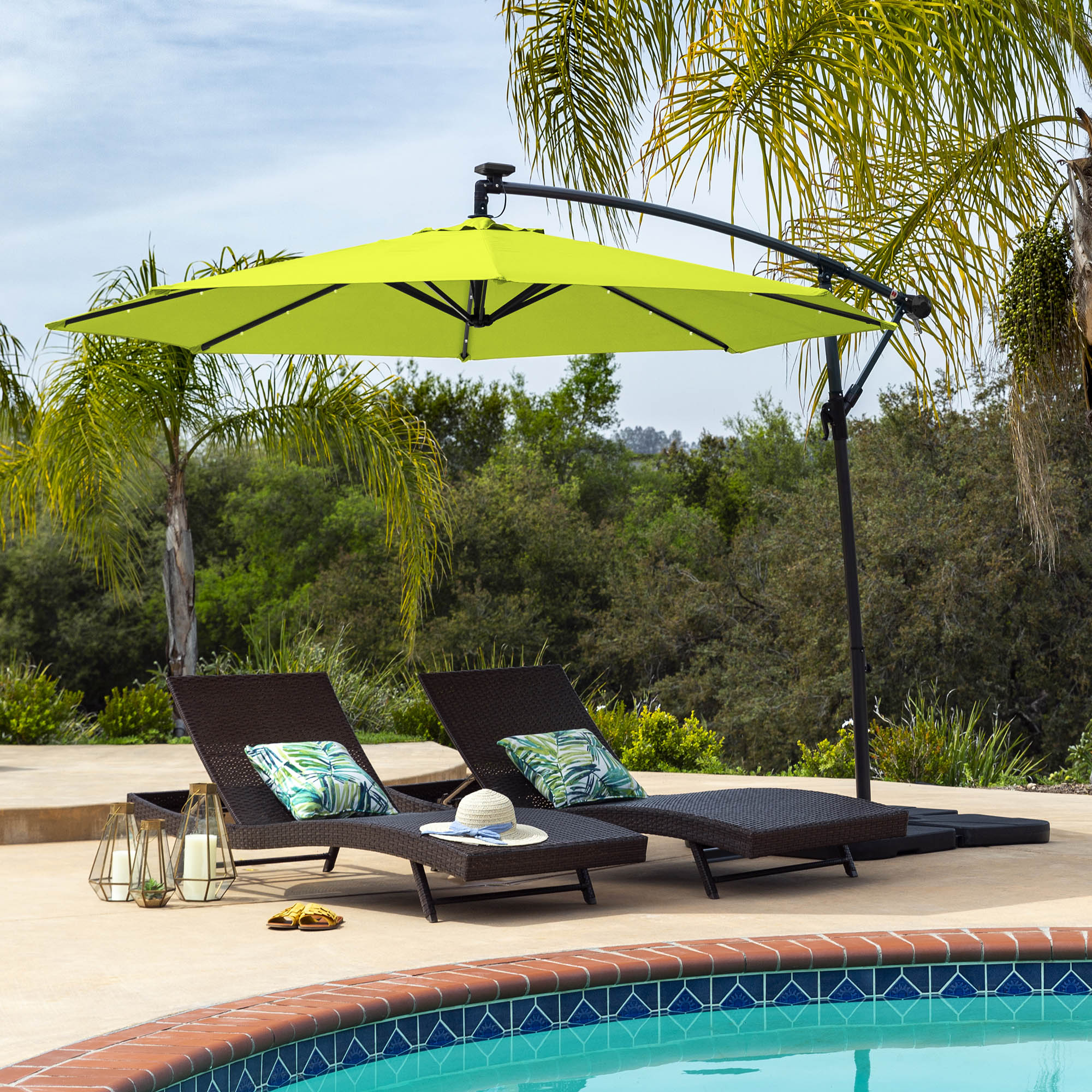 BCP 10ft Solar LED Patio Offset Umbrella w/ Hand Crank, Easy Tilt | eBay